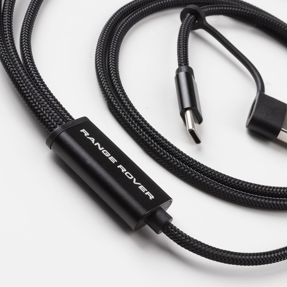 Плетений USB-кабель Range Rover для зарядки електронних пристроїв, роз’єми micro, lightning і type-C (38948)