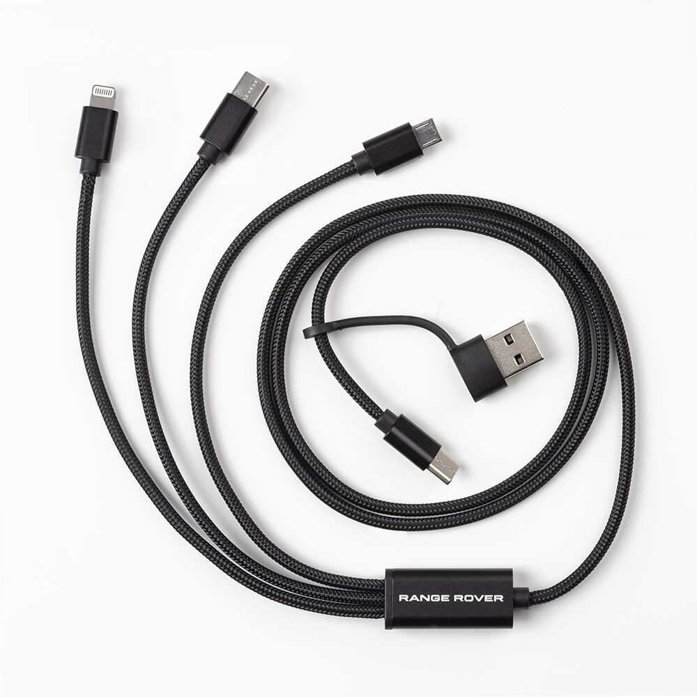 Плетений USB-кабель Range Rover для зарядки електронних пристроїв, роз’єми micro, lightning і type-C (38948)