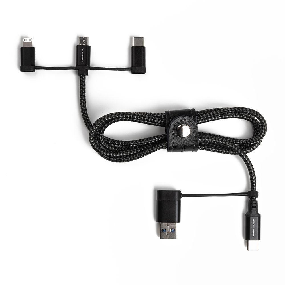 Плетений USB-кабель Defender для зарядки електронних пристроїв, роз’єми micro, lightning і type-C (38969)