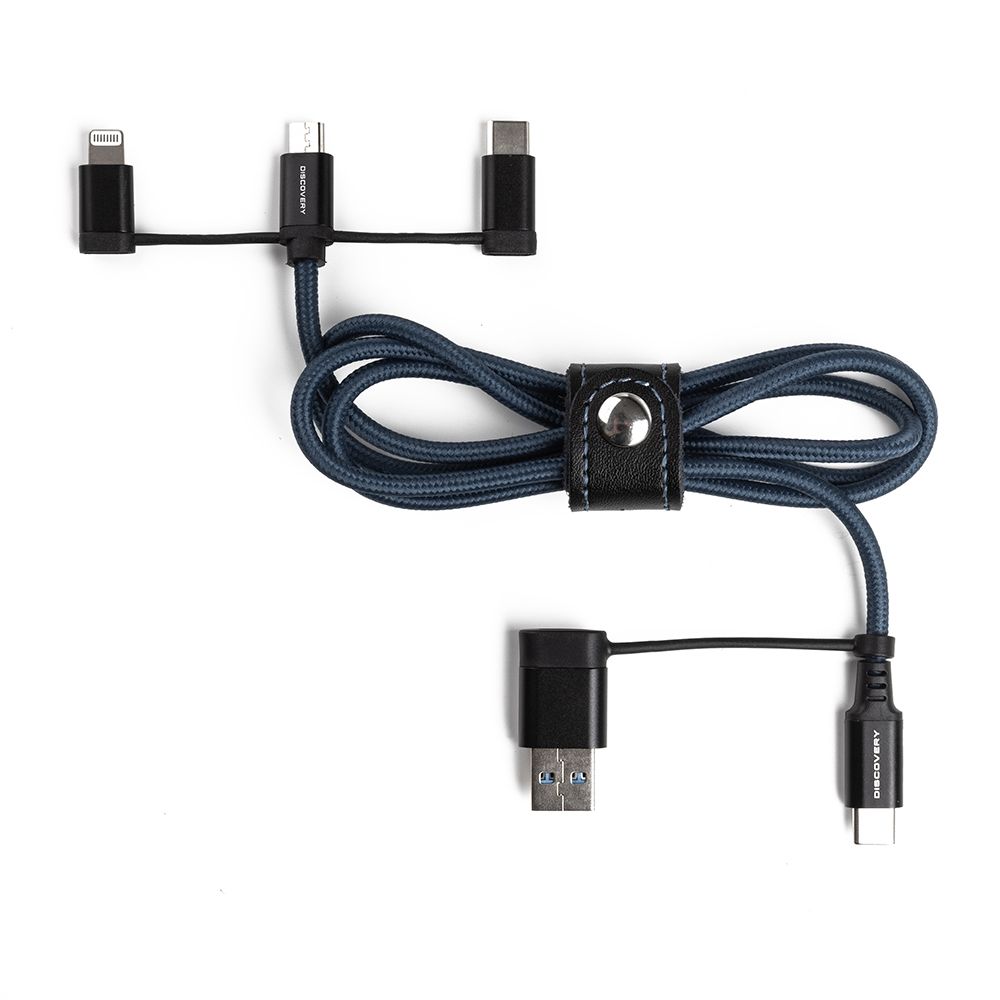 Плетений USB-кабель Discovery для зарядки електронних пристроїв, роз’єми micro, lightning і type-C (39003)